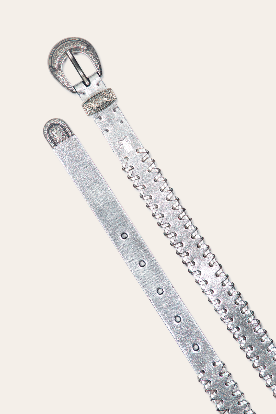 Frye 20mm Silver Leather Belt With 3-Piece Buckle Set