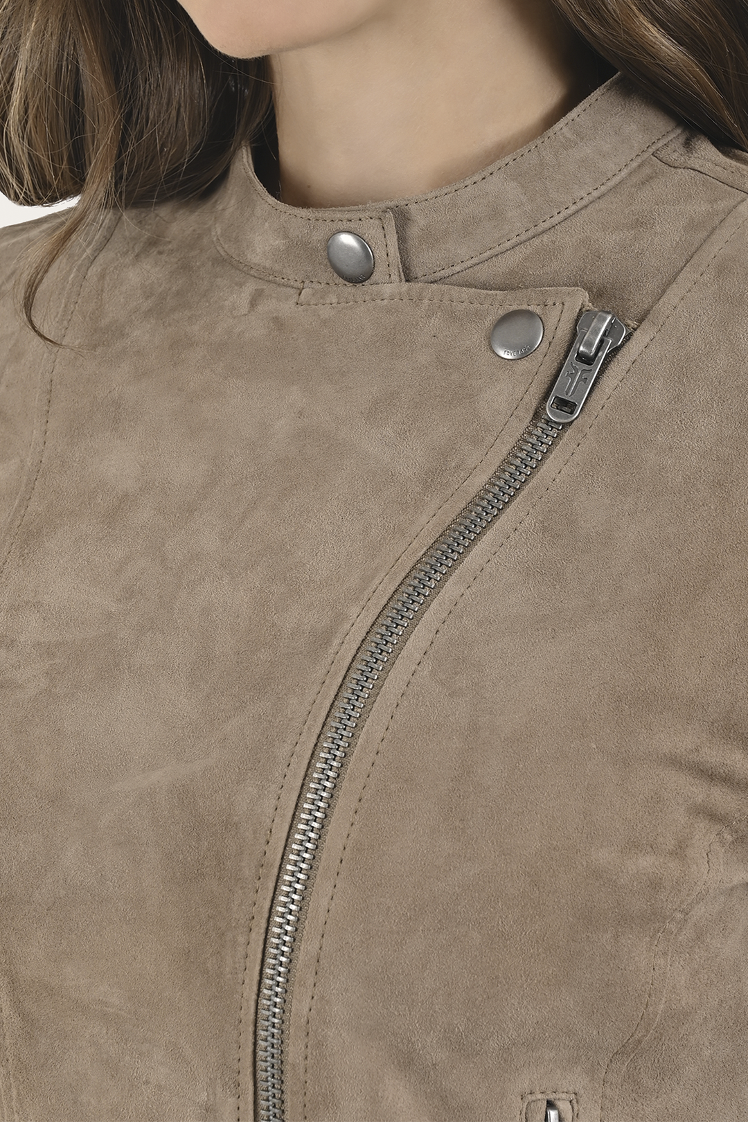Frye Women’s Taupe Jace Hybrid Biker Racer Suede Jacket