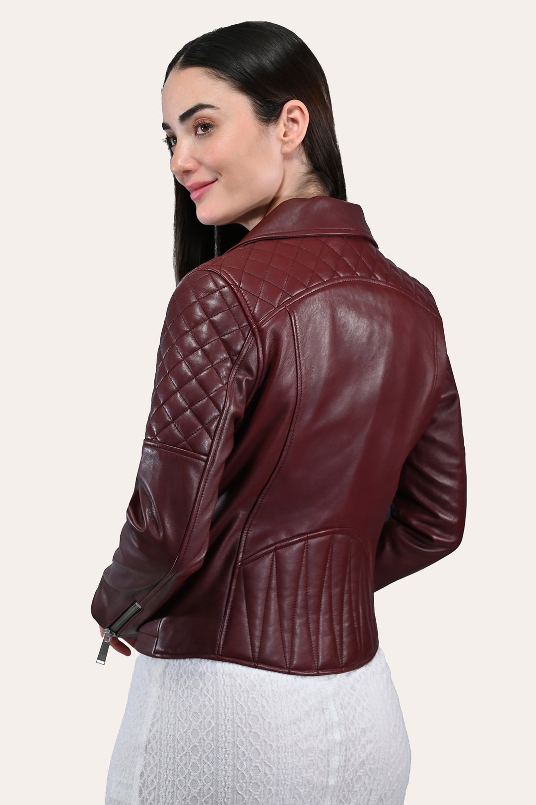 Frye Women’s Oxblood Oklahoma Nappa Leather Biker Jacket