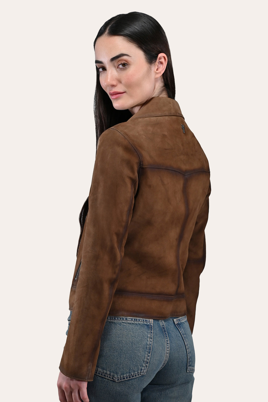 Frye Women’s Dark Taupe Oakley Vintage Suede Biker Jacket