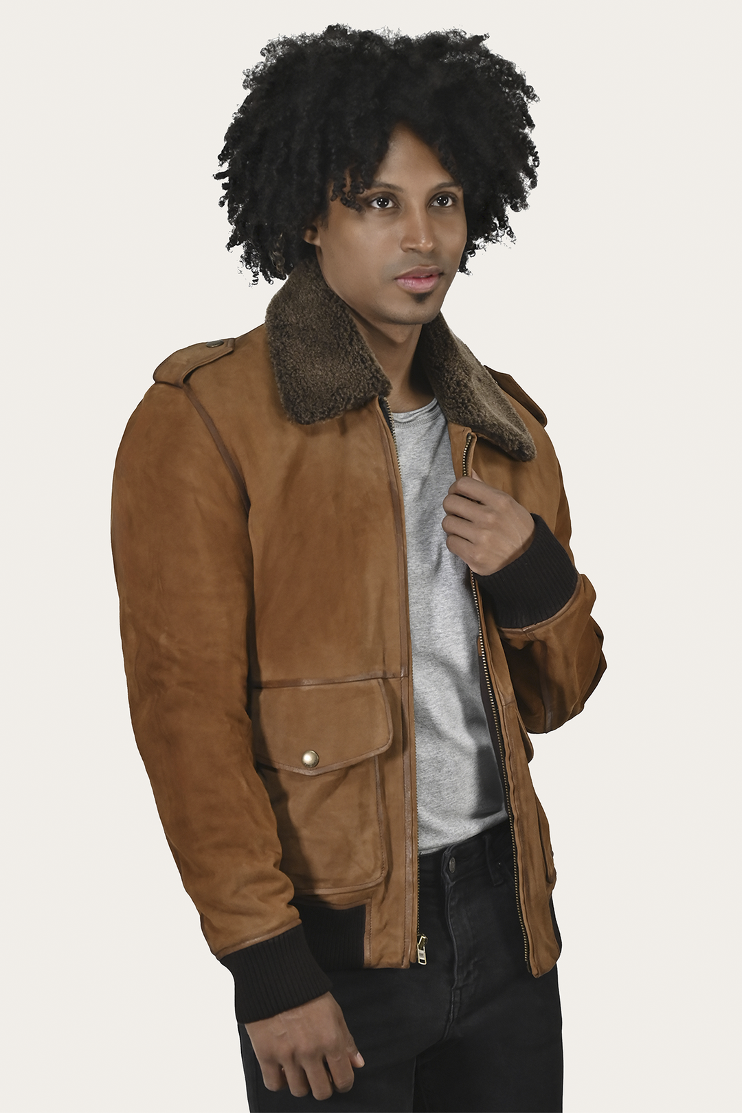Frye Men’s Middle Brown Jethro Shearling Flight Suede Jacket