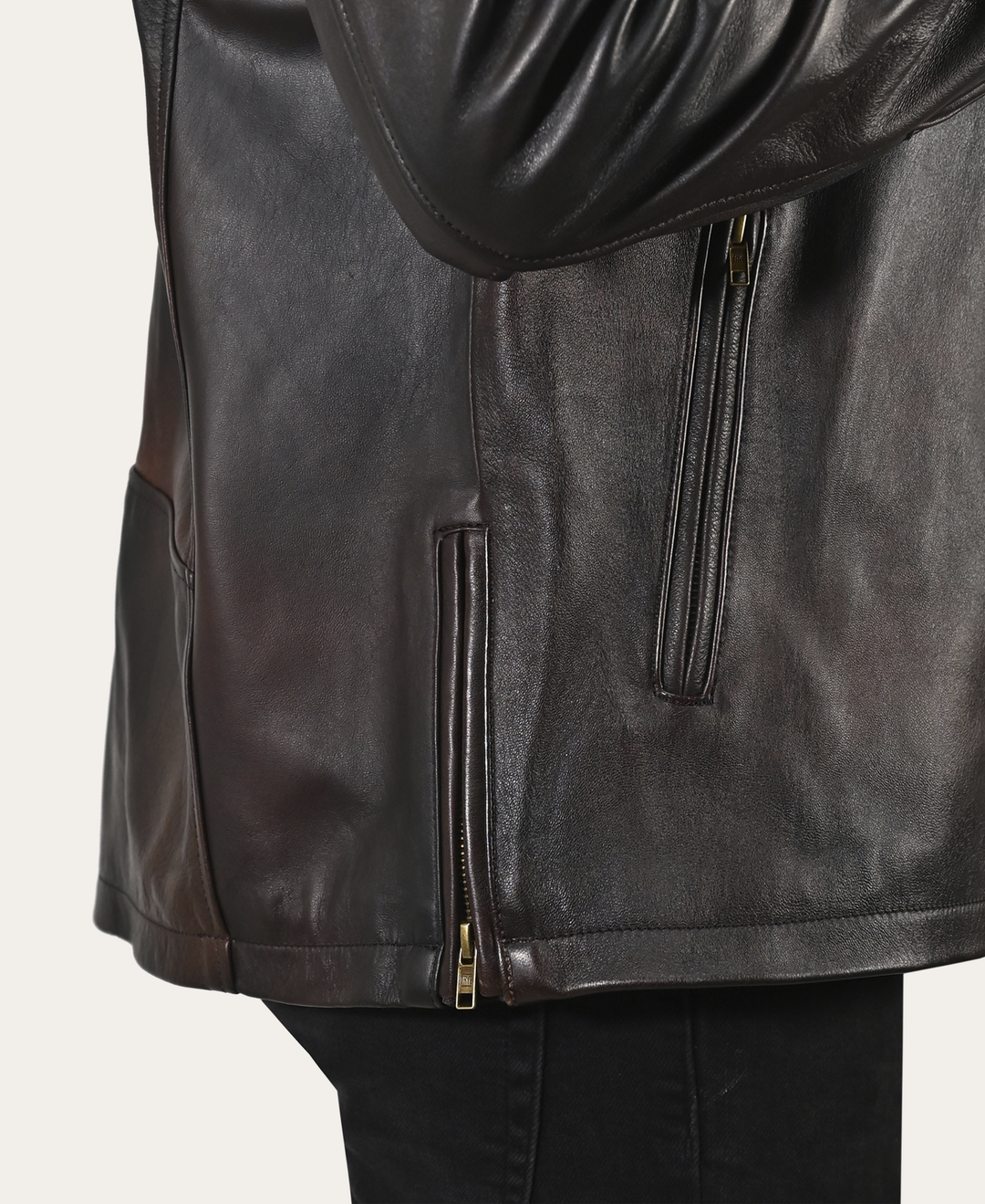 Frye Men’s Cognac Black Huck Cowhide Racer Leather Jacket