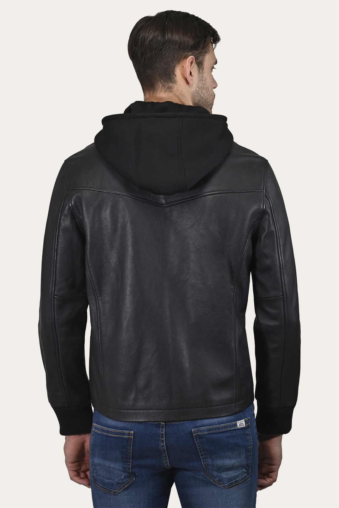 Frye Men’s Black Saddle Racer Leather Hooded Jacket
