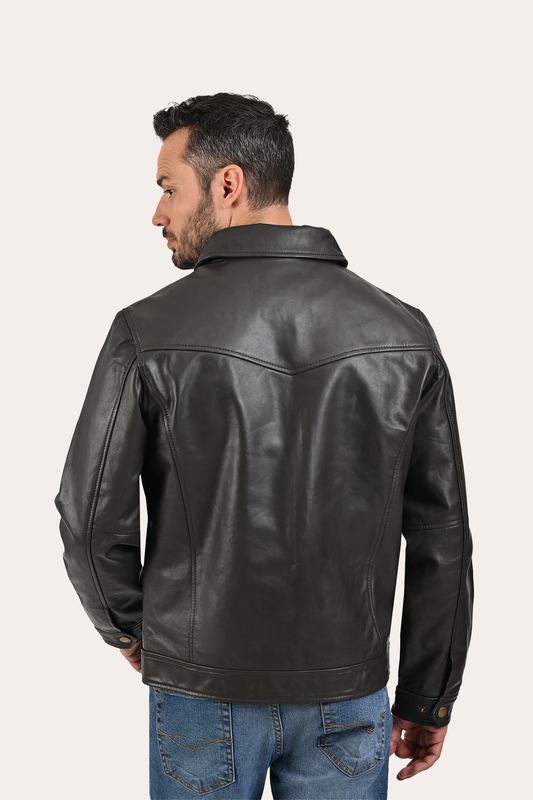 Men’s Dark Brown Kentucky Trucker Leather Jacket | Frye Dark Brown