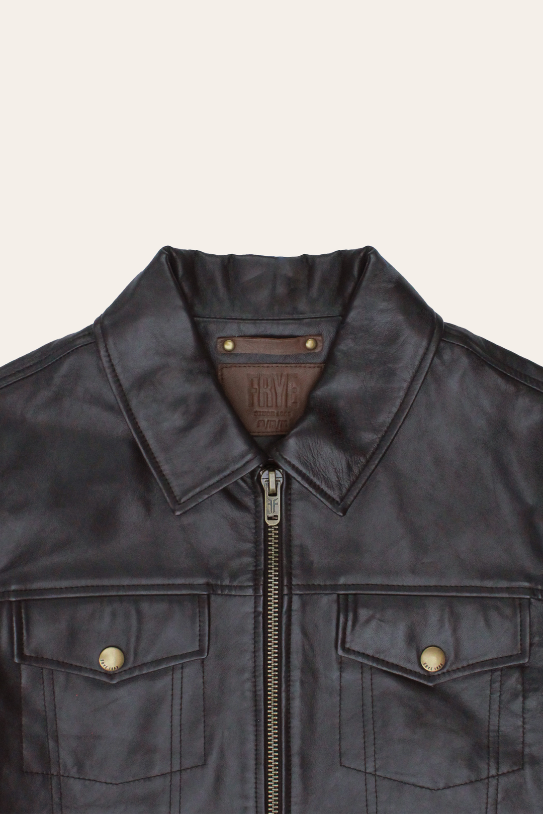 Frye Men’s Dark Brown Kentucky Trucker Leather Jacket