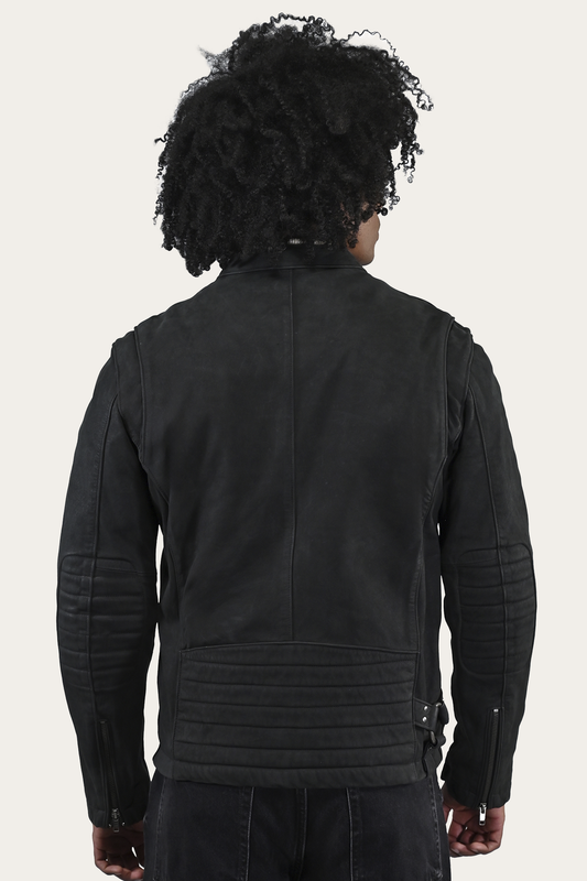 Frye Men’s Black Cattleman Vintage Cafe Racer Leather Jacket