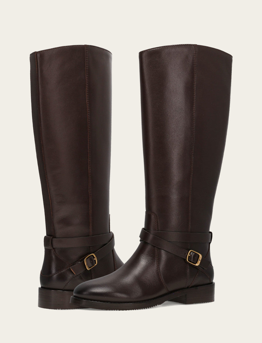 Women's Dark Brown Melissa Belted Riding Wide Calf Boot | Frye Dark Brown