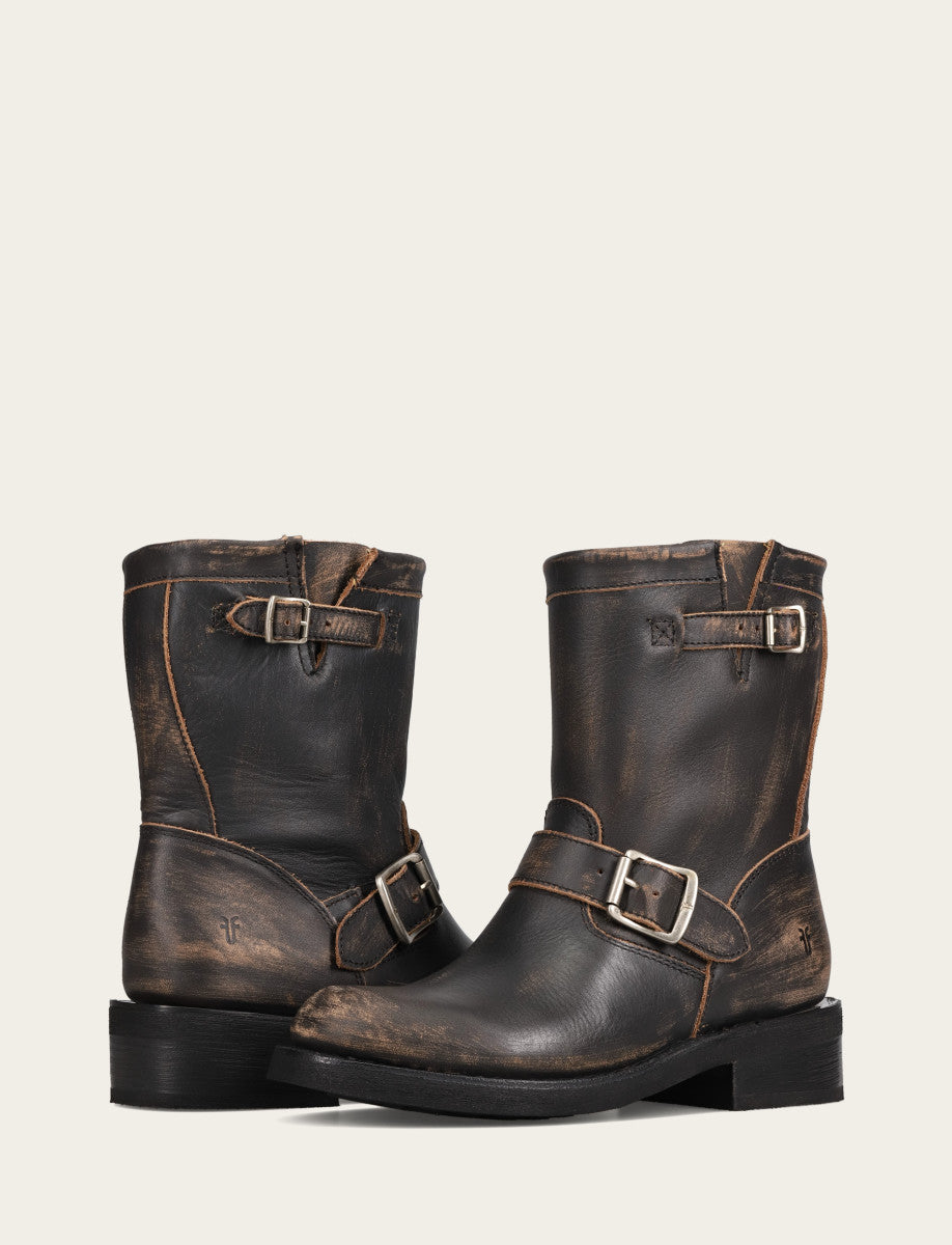 Women's Distressed Black Viv Short Engineer Boot | Frye Distressed Black