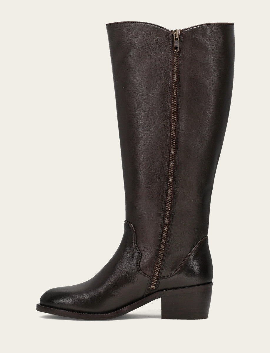 Women's Dark Brown Carson 2 Piping Tall Wide Calf Boot | Frye Dark Brown