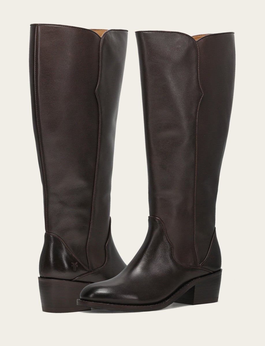 Women's Dark Brown Carson 2 Piping Tall Wide Calf Boot | Frye Dark Brown