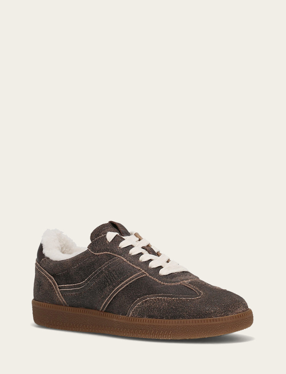 Women's Dark Truffle Milly Low Lace Shearling Sneaker | Frye Dark Truffle