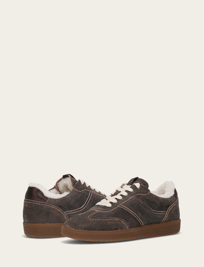 Women's Dark Truffle Milly Low Lace Shearling Sneaker | Frye Dark Truffle