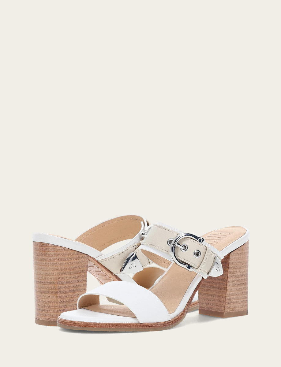 Women's White Ivory Stella Buckle Slide Sandals | Frye White/ivory