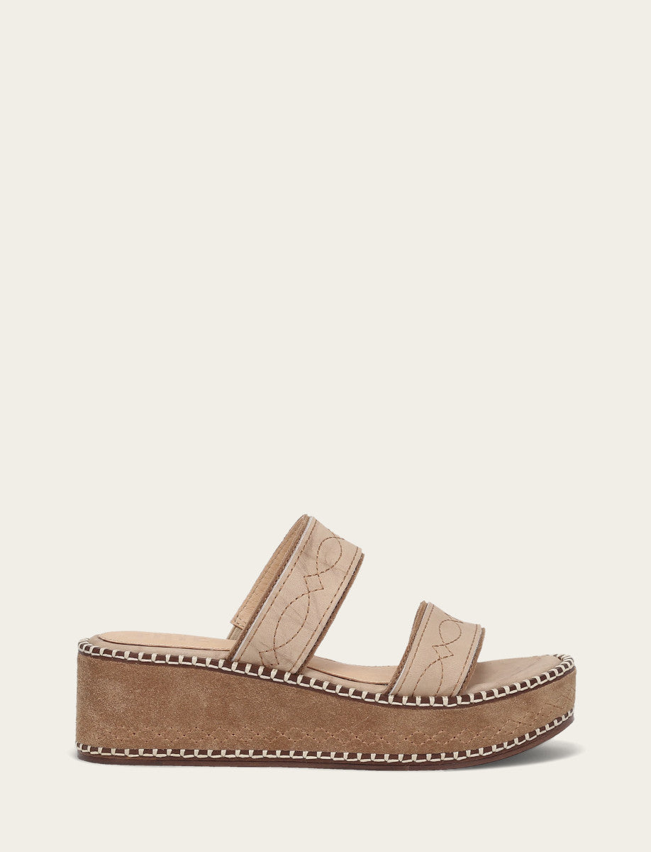 Women's Almond Joy Woodstock 2 Band Platform Slide Sandals | Frye Natural/ Almond