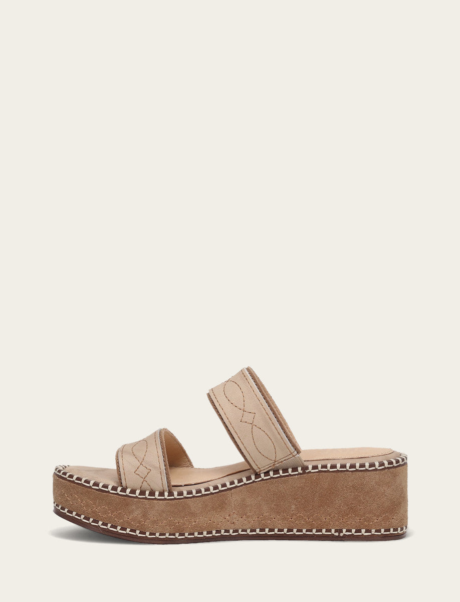 Women's Almond Joy Woodstock 2 Band Platform Slide Sandals | Frye Natural/ Almond