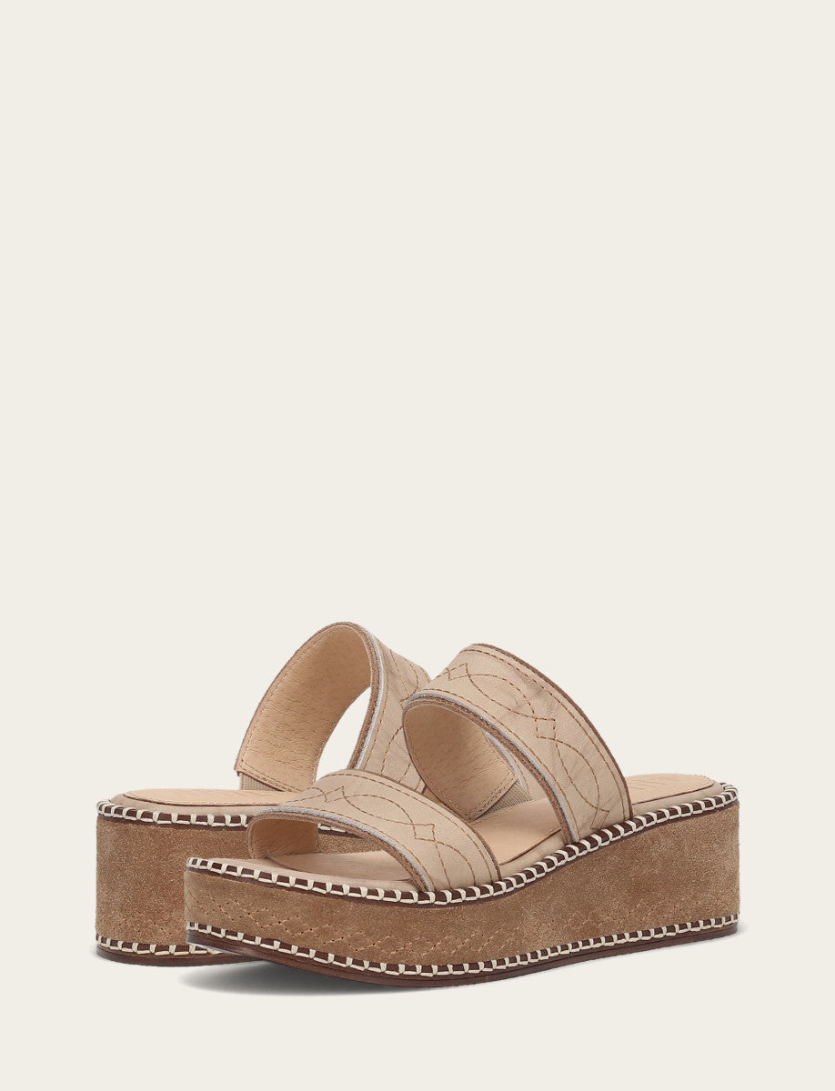 Women's Almond Joy Woodstock 2 Band Platform Slide Sandals | Frye Natural/ Almond