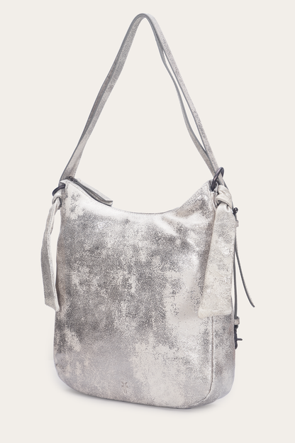 Women's Nora Backpack Hobo Handbag | Frye Cream Metallic