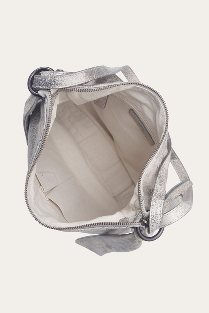 Women's Nora Backpack Hobo Handbag | Frye Cream Metallic