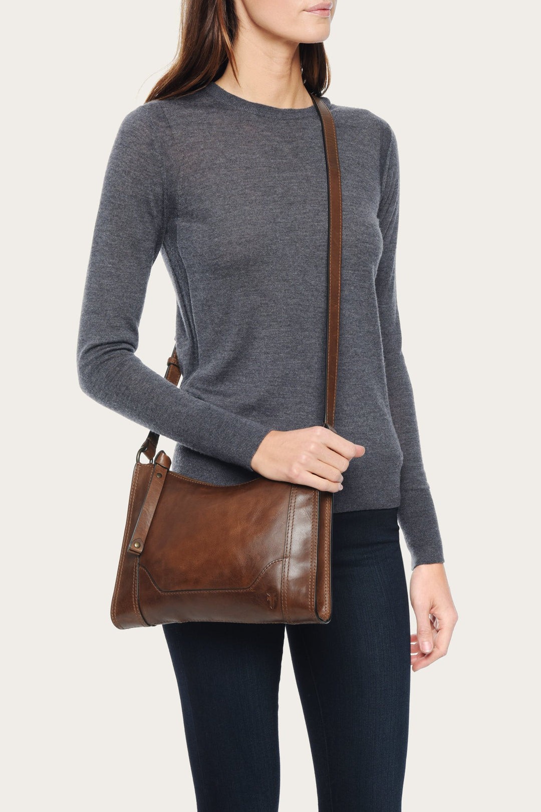 Melissa Cognac Zip Crossbody | Frye Cognac