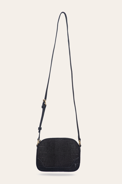 Melissa Black Sueded Croco Camera | Frye Black