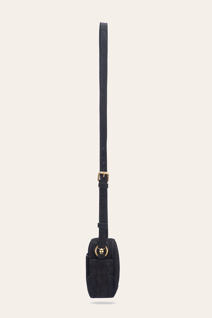 Melissa Black Sueded Croco Camera | Frye Black