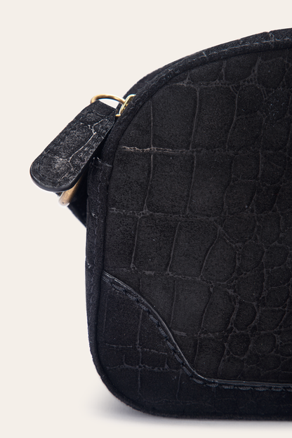 Melissa Black Sueded Croco Camera | Frye Black