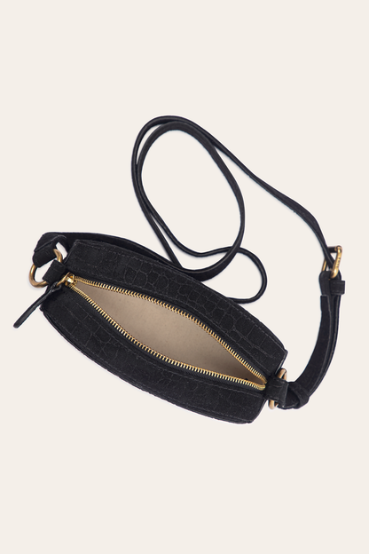 Melissa Black Sueded Croco Camera | Frye Black