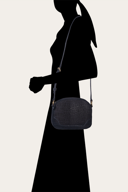 Melissa Black Sueded Croco Camera | Frye Black