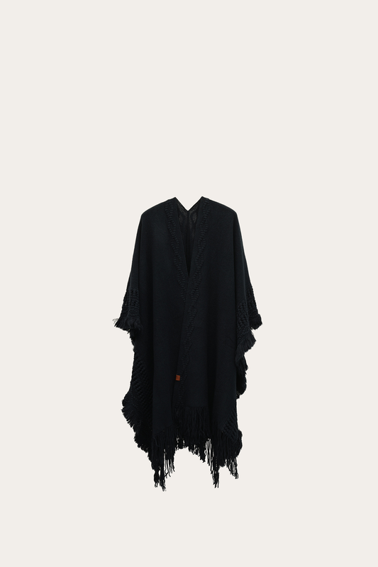 Navy Blazer Embellished Fringe Ruana | Frye Navy Blazer