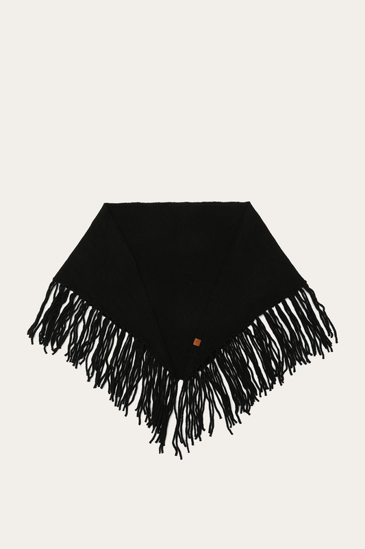 Black Long Fringe Triangle Scarf | Frye Black