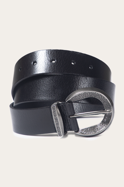 Black 35mm Engraved Buckle Belt | Frye Black