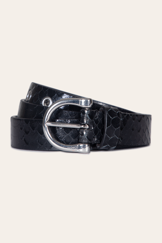 Women’s Black Snake 25mm Horseshoe Buckle Belt With Python | Frye Black Snake