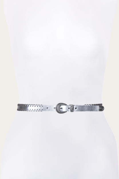 20mm Silver Leather Belt With 3-Piece Buckle Set | Frye Silver