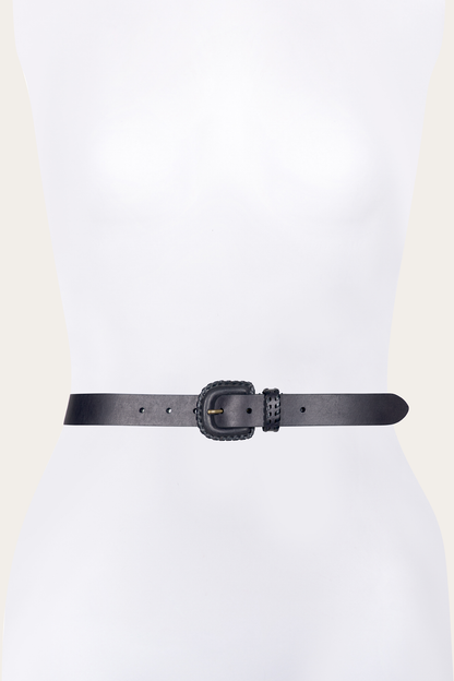 30mm Black Leather Belt With Covered Buckle | Frye Black