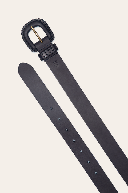 30mm Black Leather Belt With Covered Buckle | Frye Black