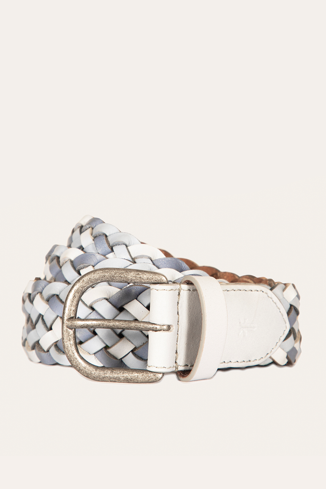35mm Washed Denim Woven Leather Belt | Frye Washed Denim