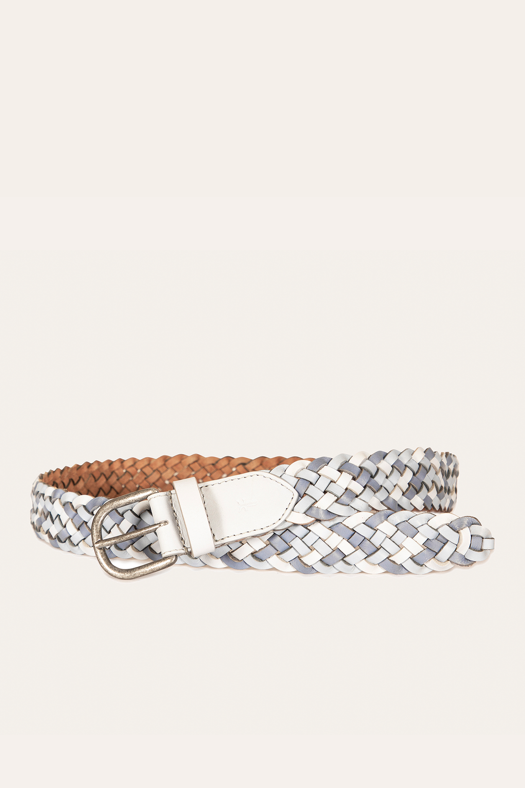 35mm Washed Denim Woven Leather Belt | Frye Washed Denim