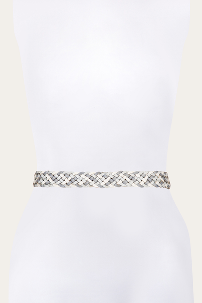 35mm Washed Denim Woven Leather Belt | Frye Washed Denim