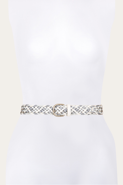 35mm Washed Denim Woven Leather Belt | Frye Washed Denim
