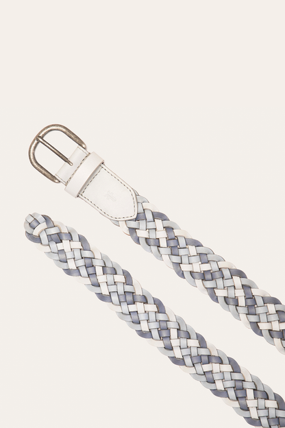35mm Washed Denim Woven Leather Belt | Frye Washed Denim