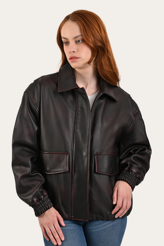 Black Cherry Harper Oversized Bomber | Frye Black Cherry
