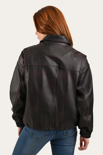 Black Cherry Harper Oversized Bomber | Frye Black Cherry
