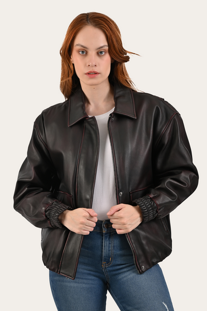 Black Cherry Harper Oversized Bomber | Frye Black Cherry