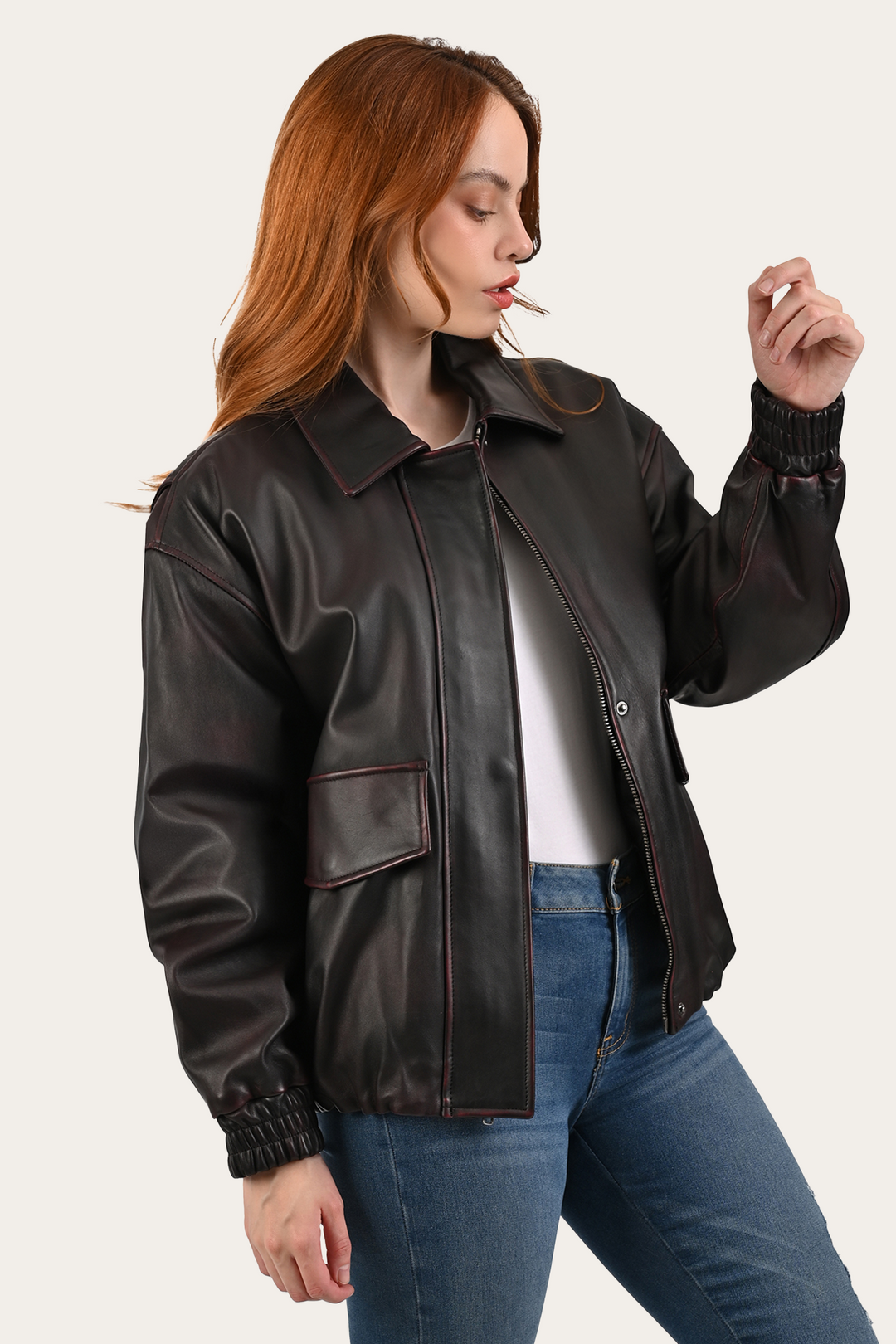 Black Cherry Harper Oversized Bomber | Frye Black Cherry