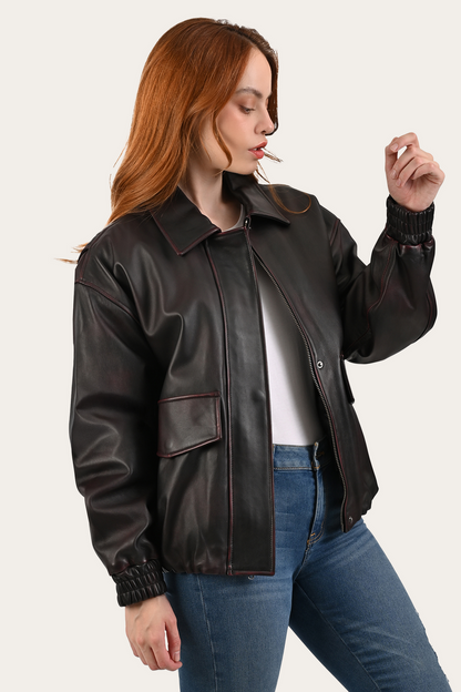 Black Cherry Harper Oversized Bomber | Frye Black Cherry