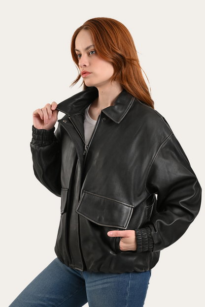 Black Harper Oversized Bomber | Frye Black