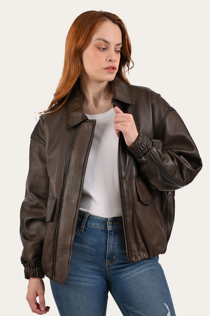 Tobacco Harper Oversized Bomber | Frye Tobacco
