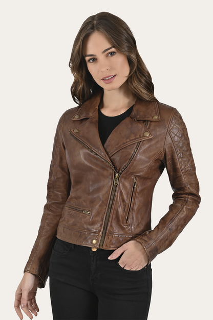 Cordially Modern Biker Jacket | Frye Moka Tobacco