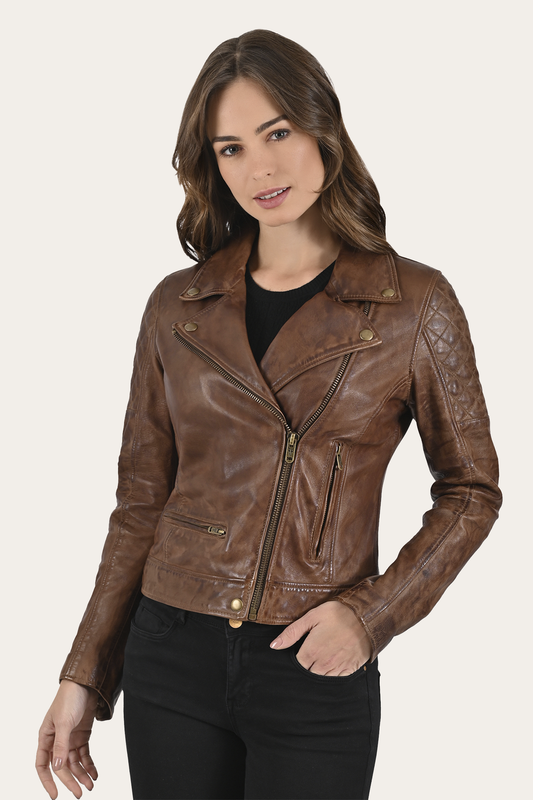 Cordially Modern Biker Jacket | Frye Moka Tobacco