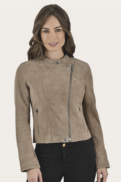 Women’s Taupe Jace Hybrid Biker Racer Suede Jacket | Frye Taupe